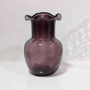 Vintage Amethyst Purple Glass Vase Ruffled Edge Handblown Style